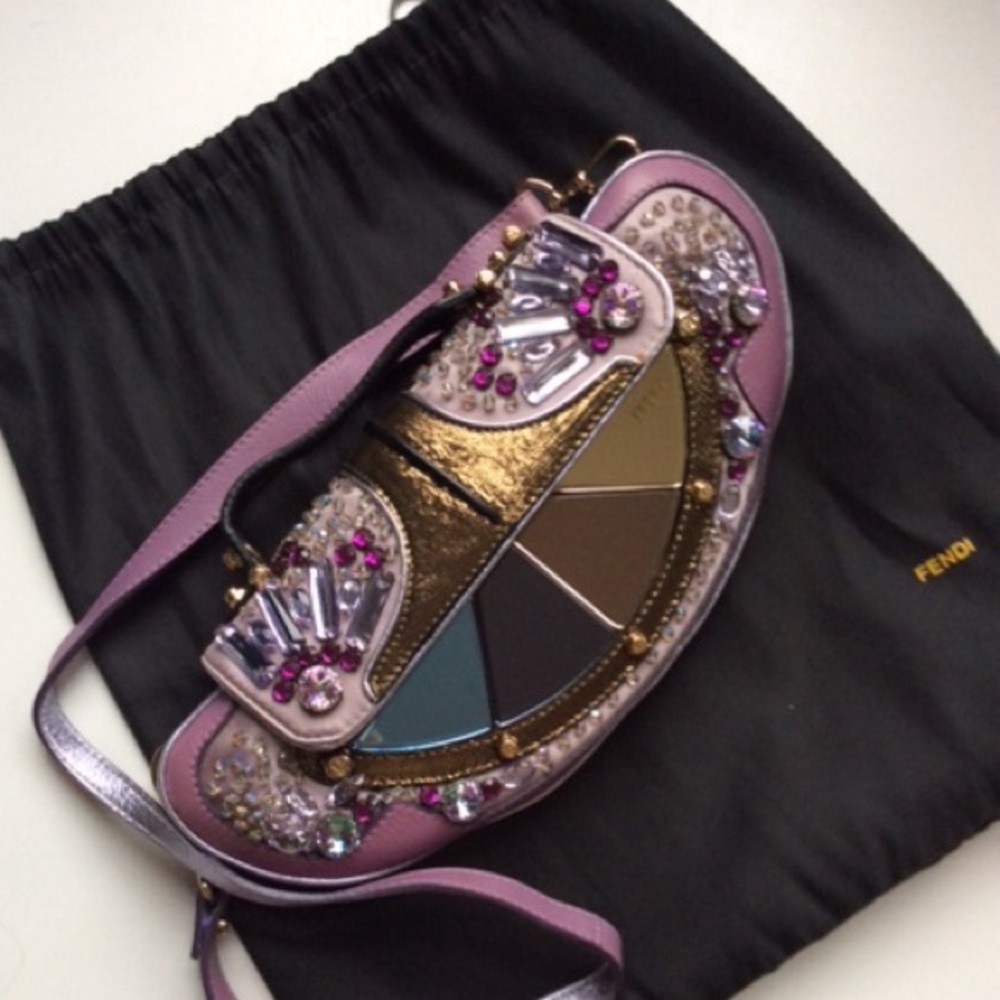 Fendi python trimmed purple bag w/carrying sack